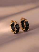 1pair Women's Simple & Fashionable Black Zirconia Decor Ear Hoop shein